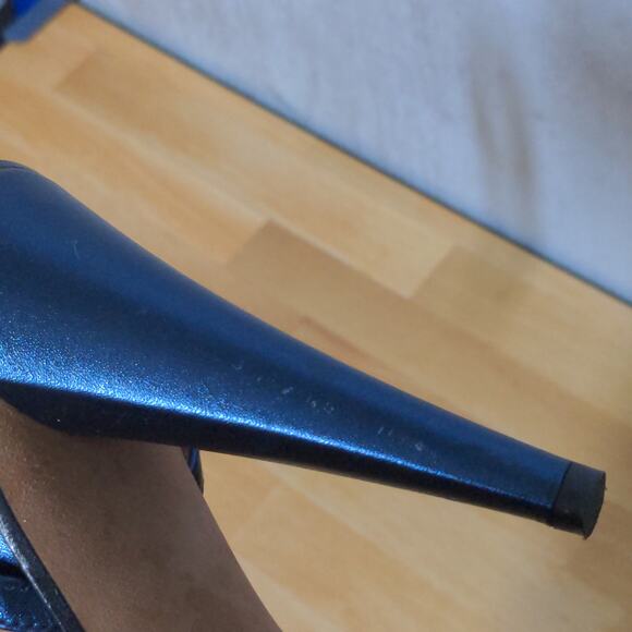 Veronica Beard Olympia Quarter Strap Sandals Heels Blue Leather Ankle 41 - Picture 9 of 13